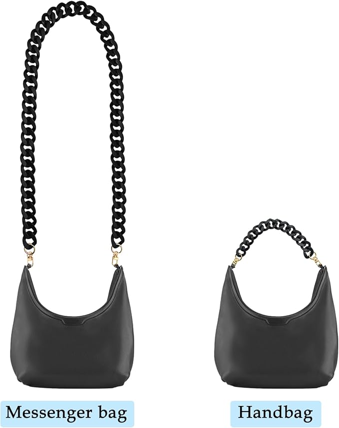 DaKuan 2 PCS Black Acrylic Flat Chain Strap for Handbag Replacement, DIY Bag Strap for Crossbody Clutch Craft (40cm & 120cm)