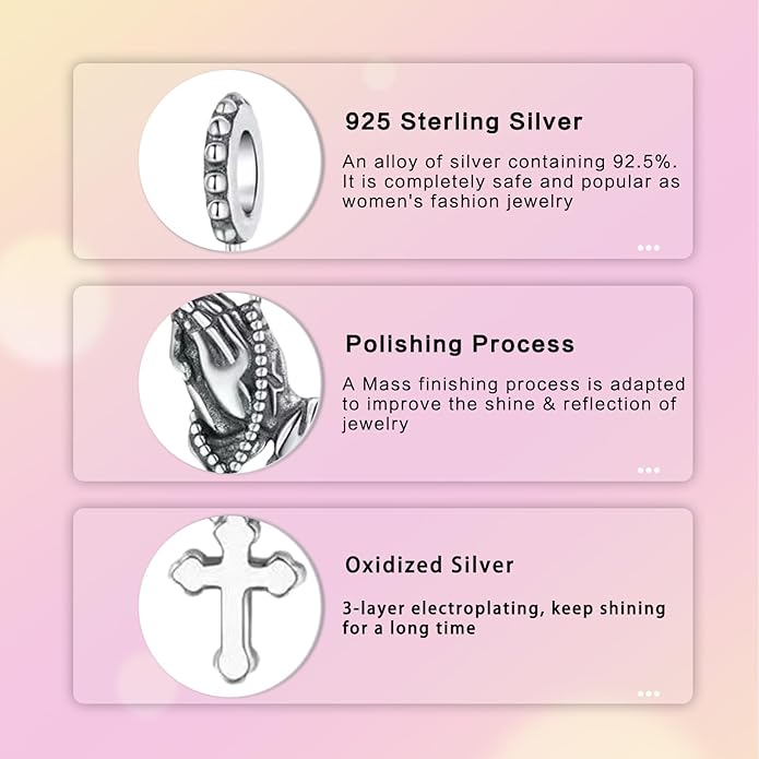 Hamsa Hand Dragon Bible Cross Prayer Charm 925 Sterling Silver Charms Fits Women's Charm Bracelet and Necklace Bead Charms Jewelry Gifts for Sister Friend