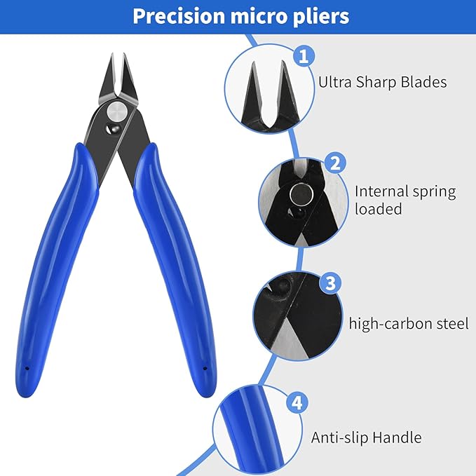 5 Inch Micro Flush Cutter, 2 Pack Small Wire Cutters Spring Loaded Cutting Pliers, Wire Cutters for Jewelry Making, Soft Copper Wire, Floral, Electronics, Model Craft, Heating Wire, 3D Print