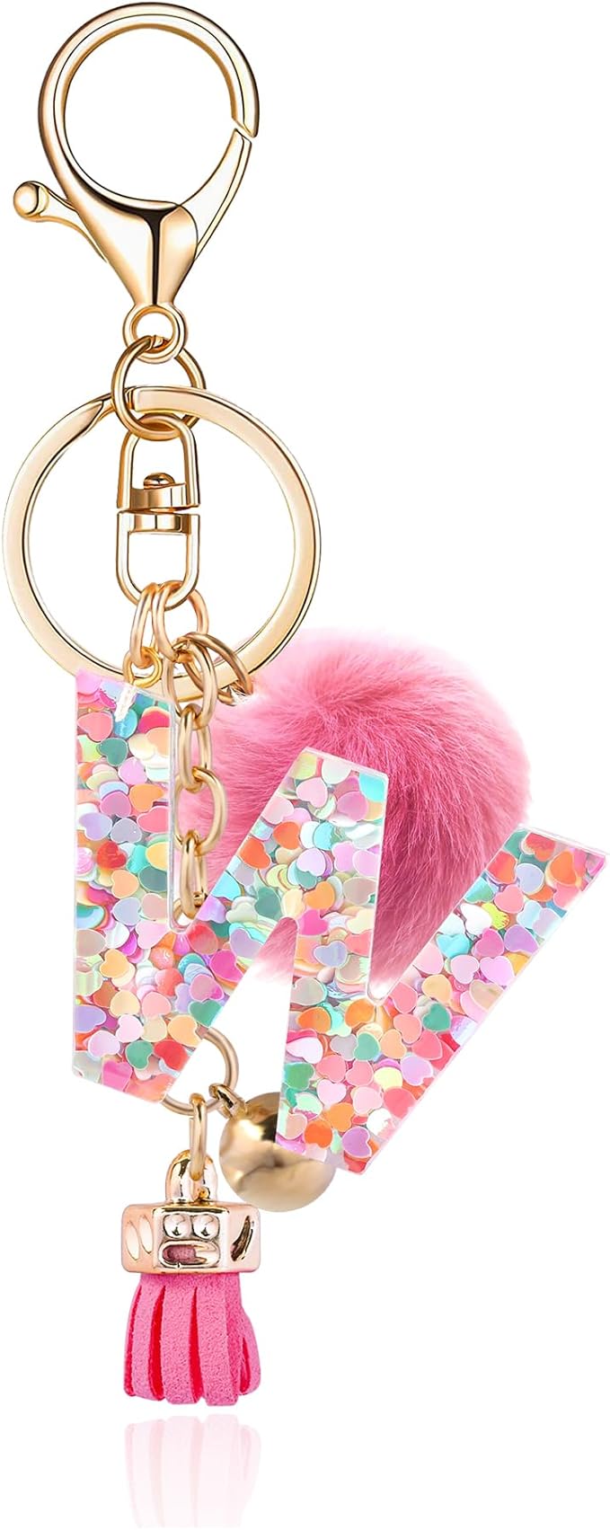 Resin Alphabet Initial Letter Keychain Keyring for Women Purse Handbags With Fur Ball Pom