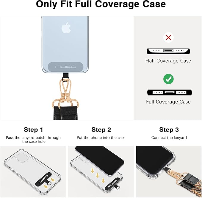 MoKo Universal Phone Lanyard, Braided Adjustable Cell Phone Crossbody Strap Detachable Women & Men Cellphone Lanyards Around The Neck with Patches for iPhone, Most Smartphones, Khaki