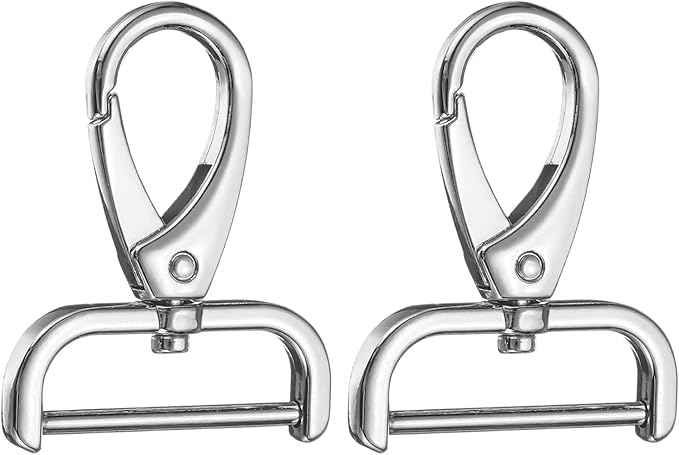 HARFINGTON 2Pcs Detachable Snap Hook Swivel Clasp 1 1/4" D Ring with Swivel Lobster Claw Clasps Hook for Purse Strap Keychain Bag DIY Craft, Silver