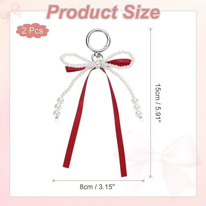 MECCANIXITY Pearl Bow Keychain, Y2k Aesthetic Imitation Pearl Bowknot Ribbon Keyring for Tote Bags Purse Handbag Charm
