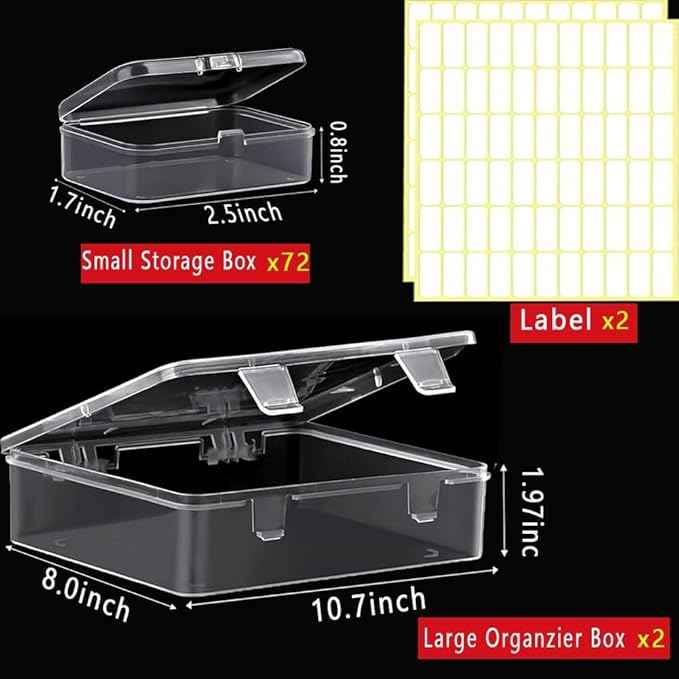 74pcs Bead storage containers, bead organizer boxes and craft storage boxes for bracelet making DIY jewelry craft nails, bracelets, jewelry, diamonds, clay beads, screws 2.5x1.7x0.8Inch