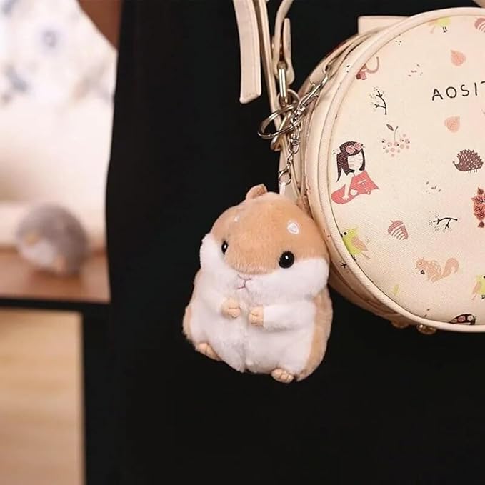 Cute Hamster Plush Keychain - Soft Small Hamster Bag Charm Accessory Adorable Key Holder for Backpack Handbag