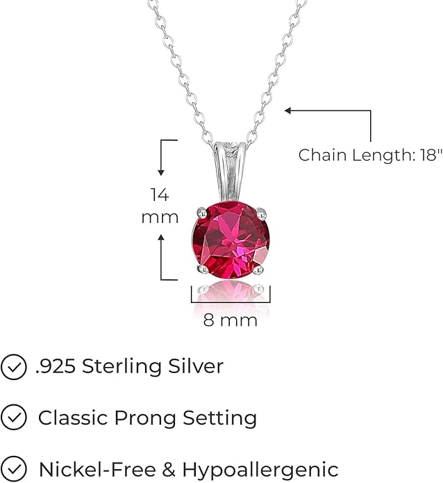 Amazon Essentials Sterling Silver Round Cut Birthstone Pendant Necklace 18"