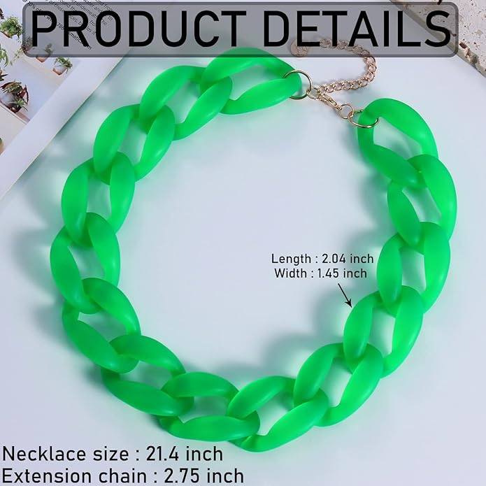 Firstmeet Chunky Acrylic Necklace Smooth Chain Link Cool Statement Choker Cuban Style Jewelry Gift for Women