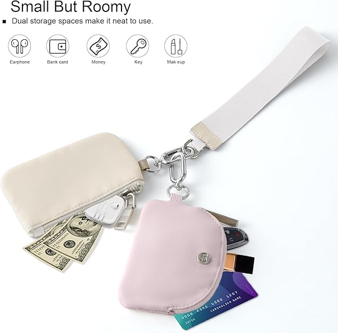 Babysun Mini Zip Around Dual Pouch Wristlet With 2 Straps Wristlet Keychain Wallet for Women Coin Purse Small Cute for Teen Girl