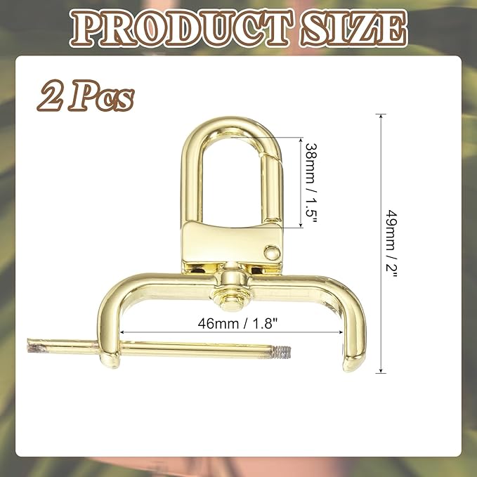 PATIKIL 1.5 Inch Swivel Clasp Hooks, 2 Pcs Detachable Snap Hook with Screw Bar, Swivel Lobster Claw Clasps for Bag Strap Replacement Purse Lanyard DIY Craft Hardware, Light Gold