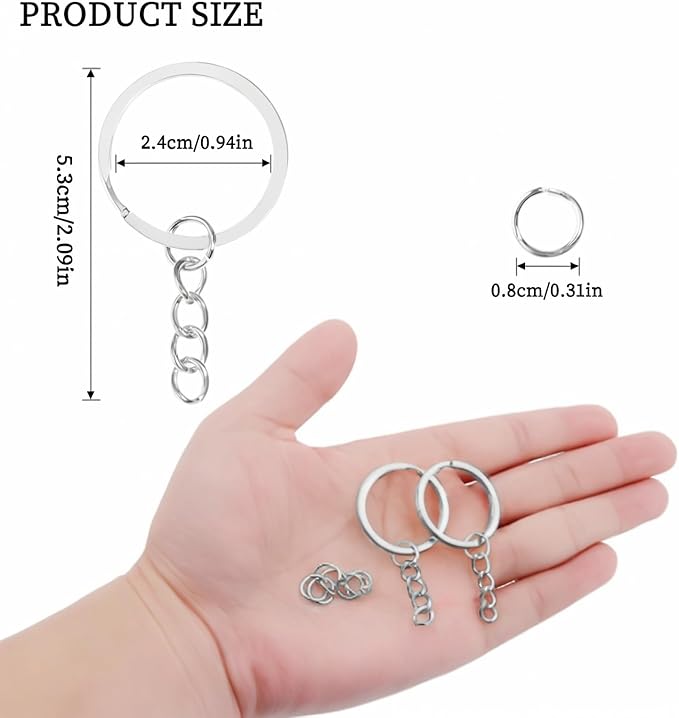 100Pcs Keychain Key Ring with Chain Bulk Split Key Chain,1.1 Inch Key Chains Parts with Open Jump Ring Connector for Jewelry Making Crafts (White K)