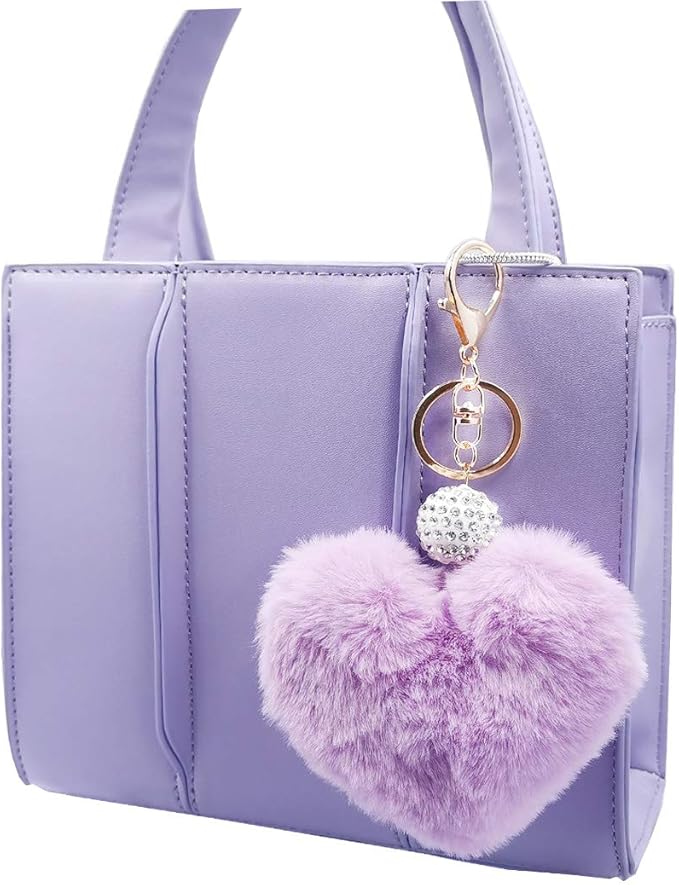 Women's Heart Faux Fur Pom Pom Key Chains Bag Accessory Puffball Keyring Backpack Charms for Girls