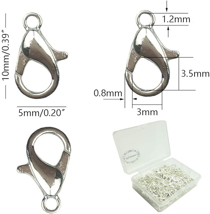 200Pcs Lobster Claw Clasps, 10x5mm Metal Alloy Lobster Clasps, Lobster Clasps for Jewelry Making,Keychains,Bracelet and for DIY Jewelry Necklace Clasps and Closures(Silver)