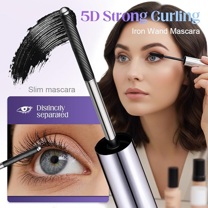 Iron Wand Mascara, 2026 New Tubular Eyelash Primer, 3D WaterproofLong Curling Mascara, Natural And Non-Smudged Eyelash Primer (Black)