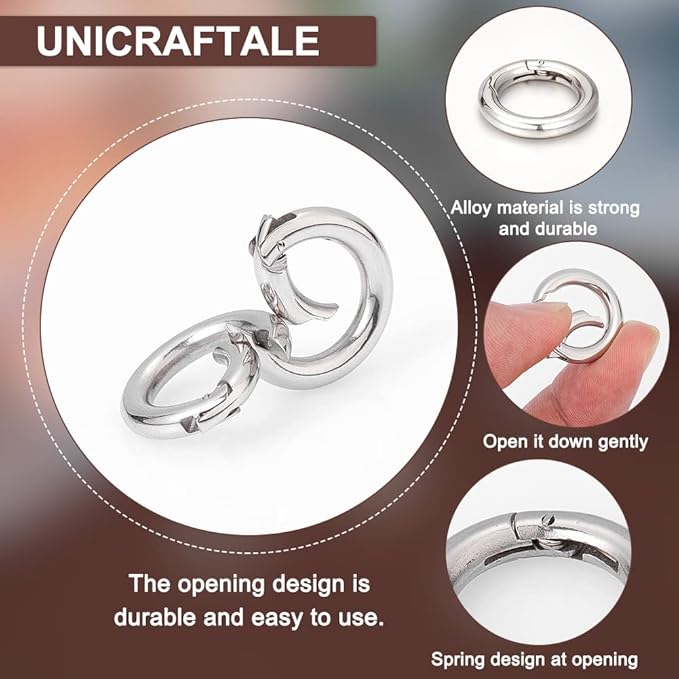 UNICRAFTALE 4pcs Stainless Steel Spring Gate Rings 20mm Inner O Rings Keychain Ring Round Gate Round Clips Snap Hooks Spring Keyring Buckle Clasps for Bag Purse Shoulder Strap Key Chains