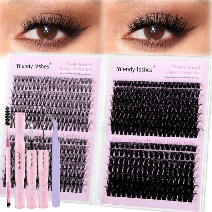 Lash Clusters Kit 30D+40D+60D+80D Wispy Individual Lashes Kit D-Curly Volume Lash Extensions 10-18mm Natural DIY Cluster Lashes Kit for Beginners