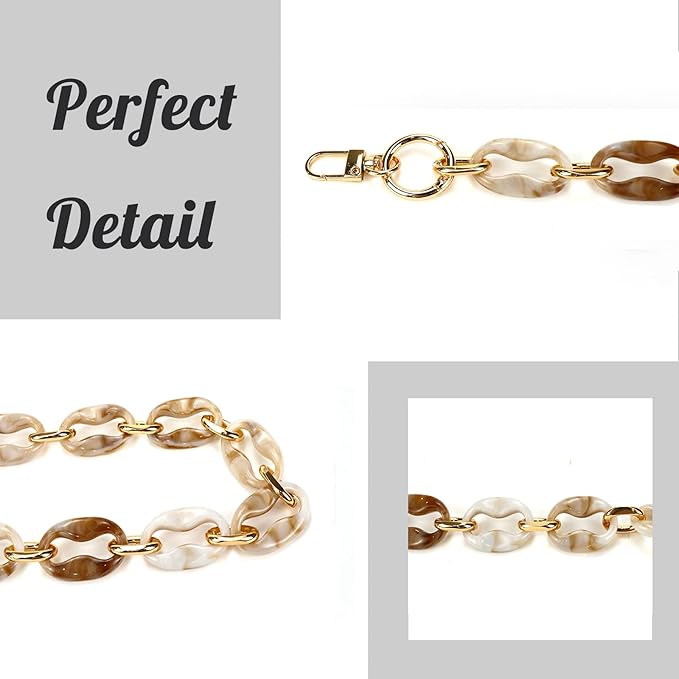 Crapyt Oval Resin Purse Chain Strap Acrylic Marbled White DIY Craft 40cm/15.75" 1 PCS Elegant Stylish Modern Bag Straps Replacement Decor