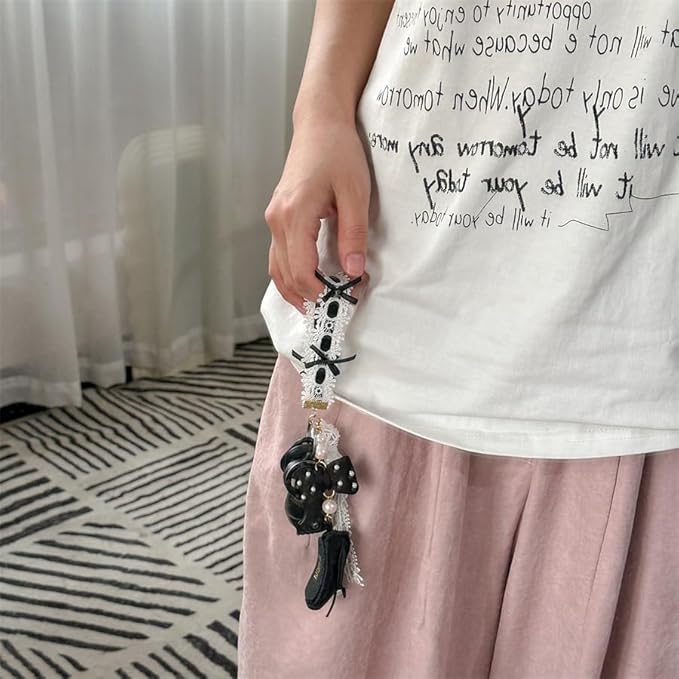 Cute And Fashionable Ballet Shoe Keychain, Suitable For Shoulder Bags, Wallets, Lace Shoulder Bag Charms (Black)