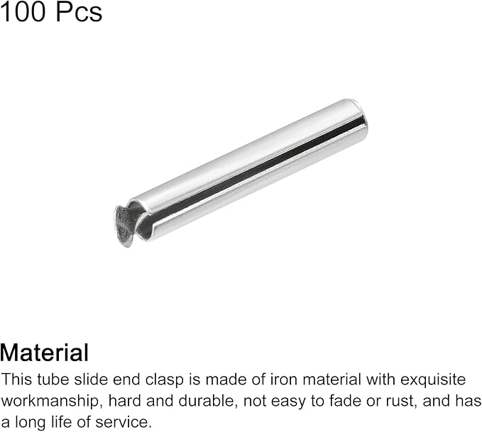 uxcell 100Pcs Slide on End Clasps, 20mm Tube Ball Bead Slider Crimp Ends for Multi-Strand DIY Craft Making, Silver White