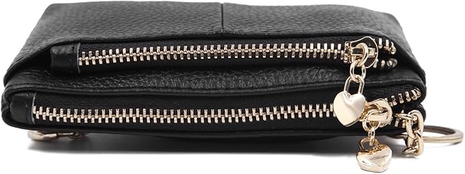 ZOOEASS Women Genuine Leather Zip Mini Coin Purse With Key Ring Triple Zipper Card Holder Wallet