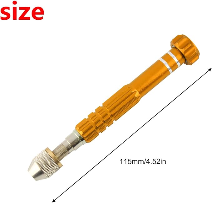 Larcele Precision Pin Vise Hand Drill, 3 Jaw Chuck, Aluminum Manual Craft Drill Clamping 0" to 1/8" Micro Drill Bits SDZKQ-02 (Gold)