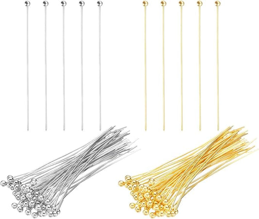 PATIKIL 1.6 Inch Ball Pins, Jewelry Making Headpins Straight Pins Findings Bendable for DIY Craft Bracelet Necklace Earring Pendant Making Supplies-400Pcs(Silver Gold)