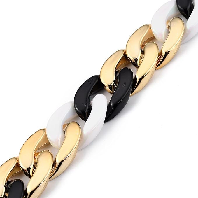 LiQunSweet 5 Strands Handmade CCB Plastic Acrylic Twist Linking Rings Chains Black White Golden Color Quick Link Connector Chain for DIY Craft Decoration