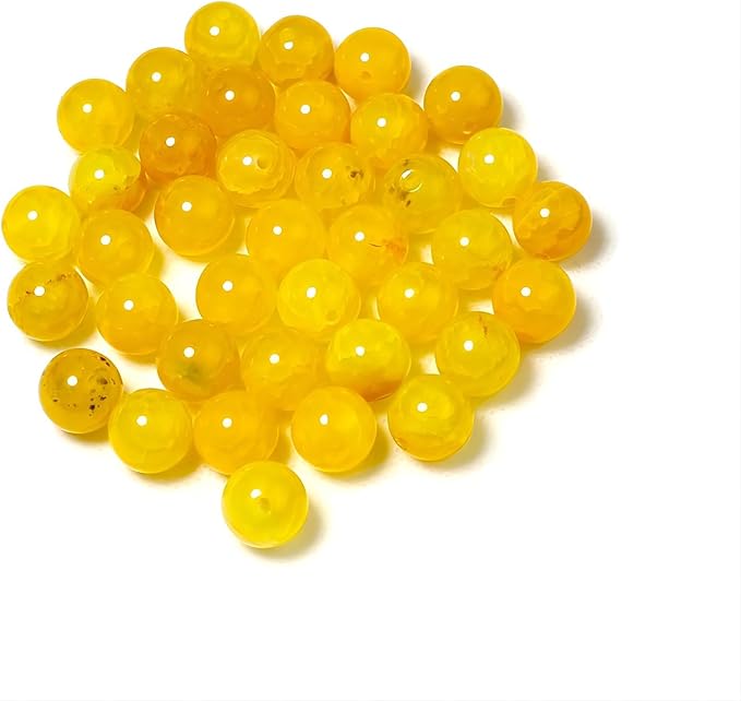 MJDCB Natural Stone Beads 10mm 35pcs Round Yellow Dragon Vein Agate Loose Gemstone Bead Charms for Jewelry Making Bracelet Necklace Earring Pendant