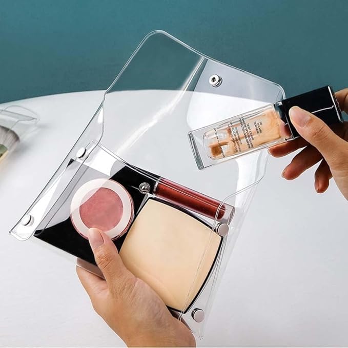 3 Pcs Mini PVC Makeup Bag Small Clear Plastic Cosmetic Organizer Bag Pouch with Snap Closure for Vacation Travel, Bathroom Organizing Tools and Accessories