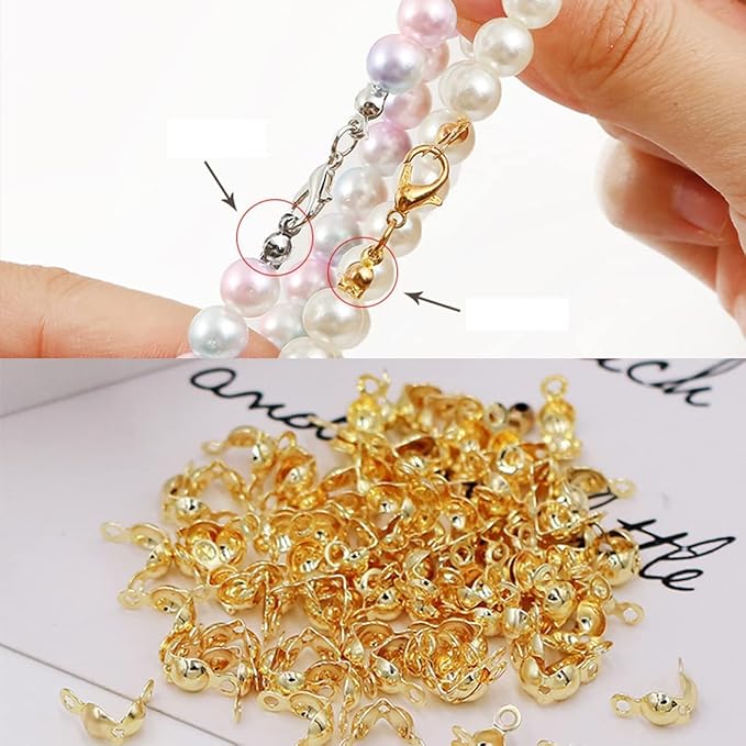 500 Pieces 5 Colors Calotte Ends Knot Covers for DIY Bracelet Jewelry Making, Clamshell Metal Plated Open Bead Tips Endcaps(Gold,Silver,Gun Black,red Copper,Platinum,100 Pieces Each Color)
