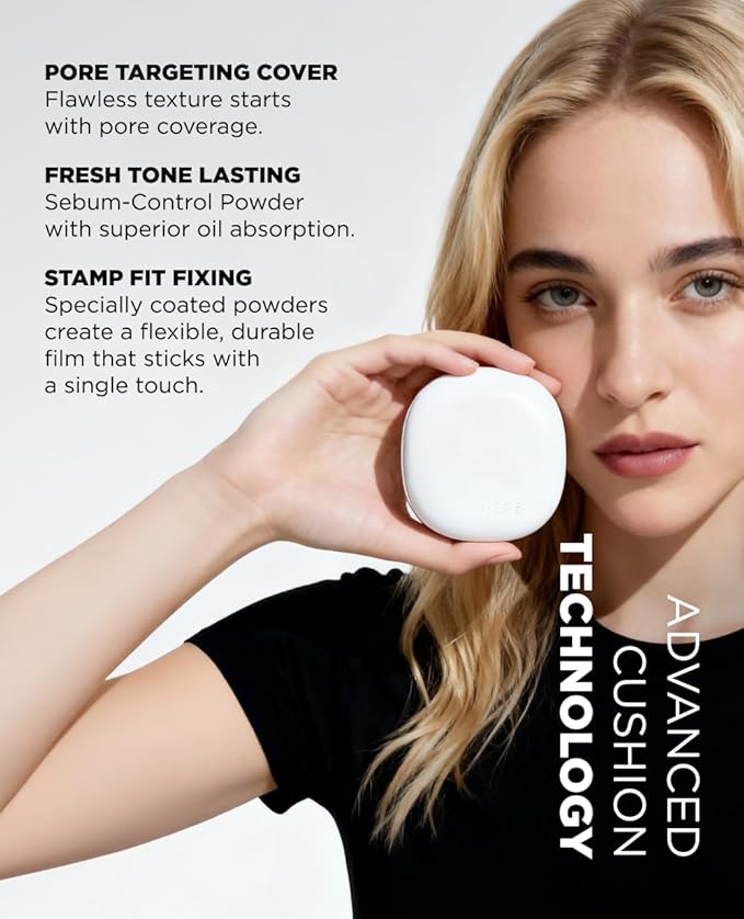 EITHER& Glow Pixel Cushion Foundation, Skincare Formula, Dewy Glass Skin, Lightweight & Long-Lasting 100H Wear, Buildable Hydrating Korean Cushion (21P Rosy, 12g)