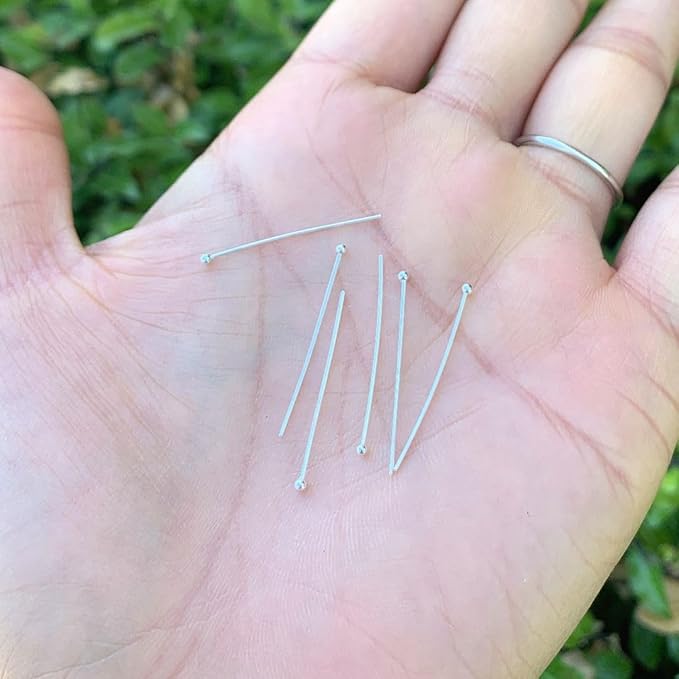 100pcs Adabele Authentic Sterling Silver Round Ball Headpin Head Pins 25mm (1 inch) Hypoallergenic for DIY Craft Jewelry Making (Wire 0.5mm/24 Gauge) SS6-25