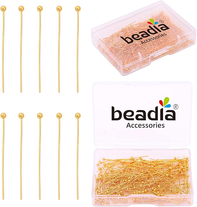 18K Gold Plated Ball Head Pins Non Tarnish 30mm 200pcs for Jewelry Making Findings