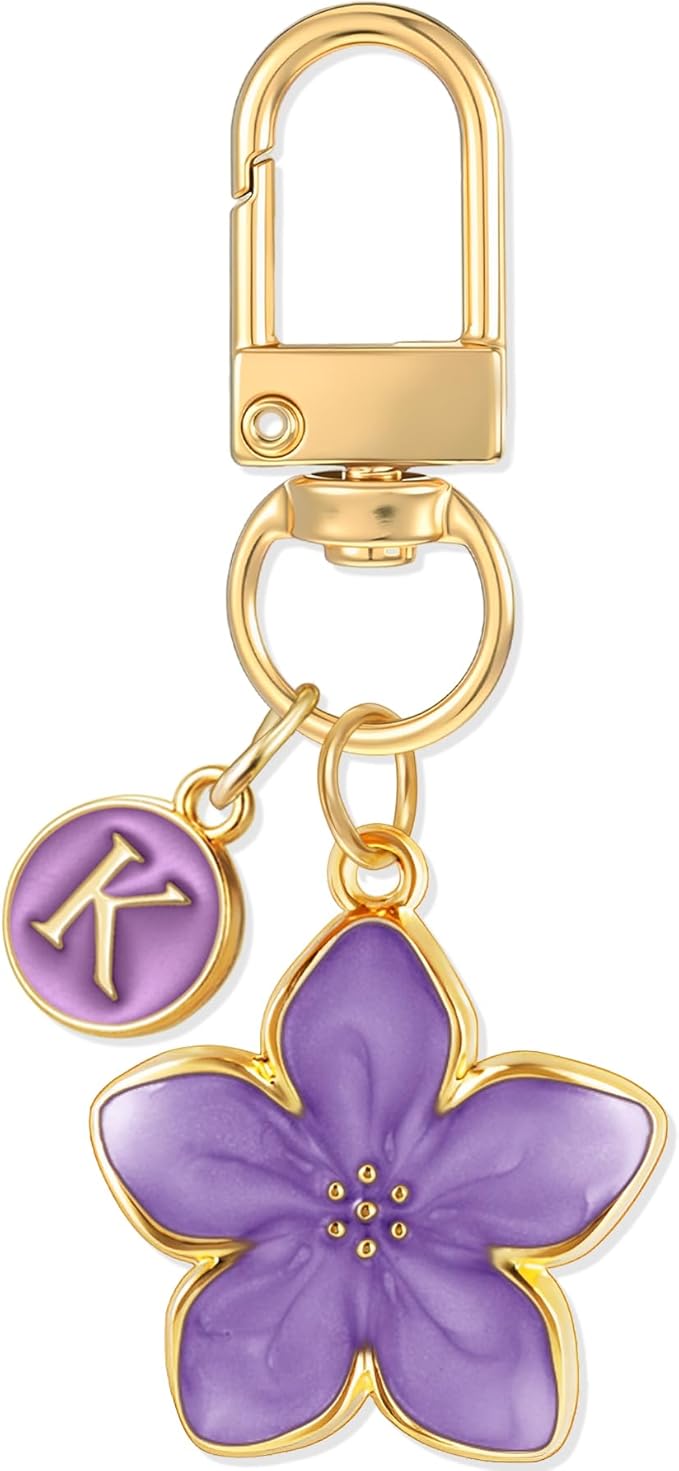XGALBLA Cute Flower Initial Letter Keychain for Women, Flower Charms, Bag & Purse Charms for Handbags & Backpacks Accessories