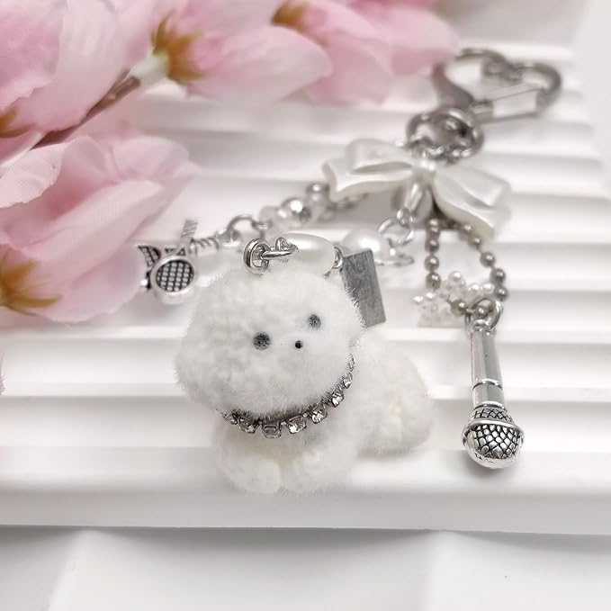 Cute Pink Keychain,Fuzzy Cat Keychain Aesthetic Y2K KeychainStylish KeychainsAccessories