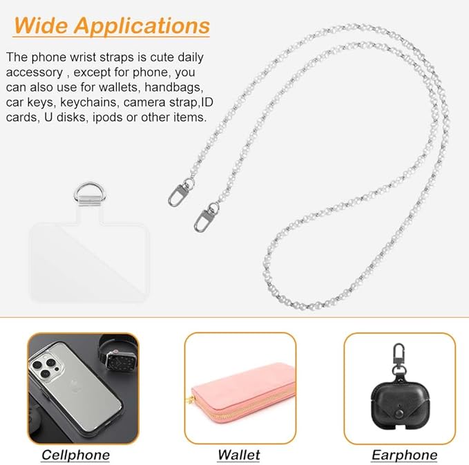 Phone Crossbody Chain Cell Phone Lanyard,Universal Leather+Metal Shouder Strap with Phone Tether Patches (V)
