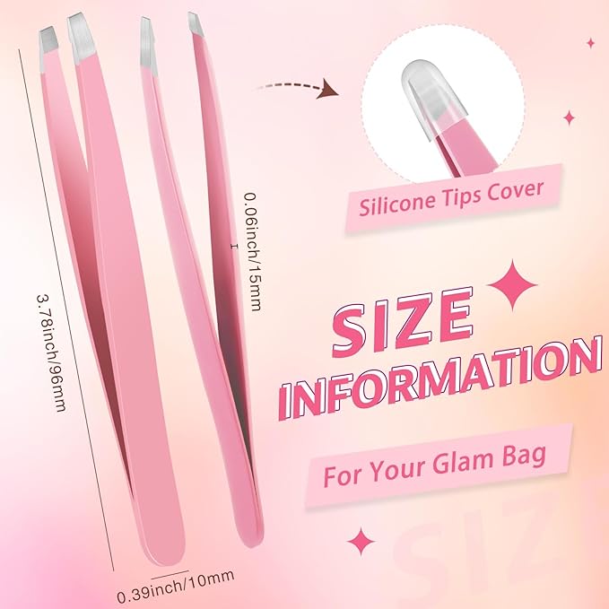 Mudder 12 Pcs Eyebrow Tweezers Set for Facial Hair Stainless Steel Slanted Tip Tweezers in Bulk for Men and Women (Pink)