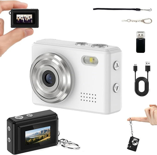 Mini Digital Camera Keychain Tiny Pixel Hd 1080p Retro Keychain Camera Micro Portable That Works Camera for Travel Study Recording (White-No Memory Card)