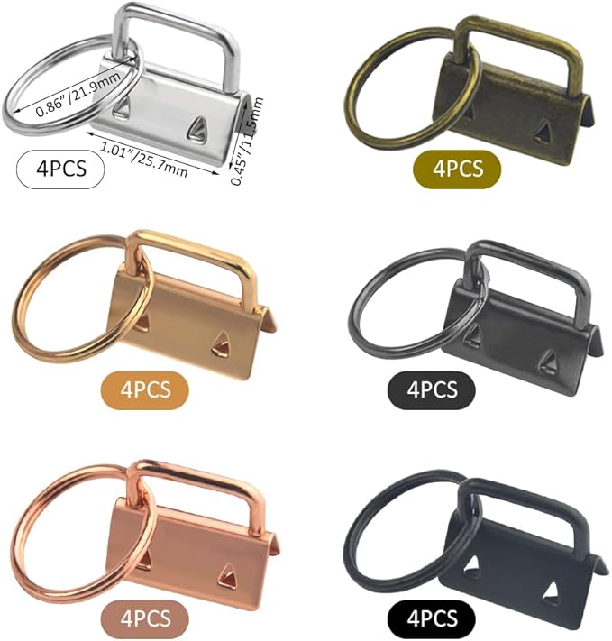 72PCS Key Fob Hardware Set Including 24 Key Fob Hardware with Key Ring 24 Colorful Leather Keychain Tassel and 24 Swivel Snap Hooks for Keychain Making Supplies (6 Colors)