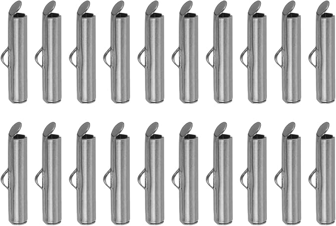 uxcell 100Pcs Slide on End Clasps, 20mm Tube Ball Bead Slider Crimp Ends for Multi-Strand DIY Craft Making, Metallic Black