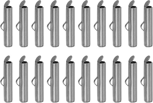 uxcell 100Pcs Slide on End Clasps, 20mm Tube Ball Bead Slider Crimp Ends for Multi-Strand DIY Craft Making, Metallic Black