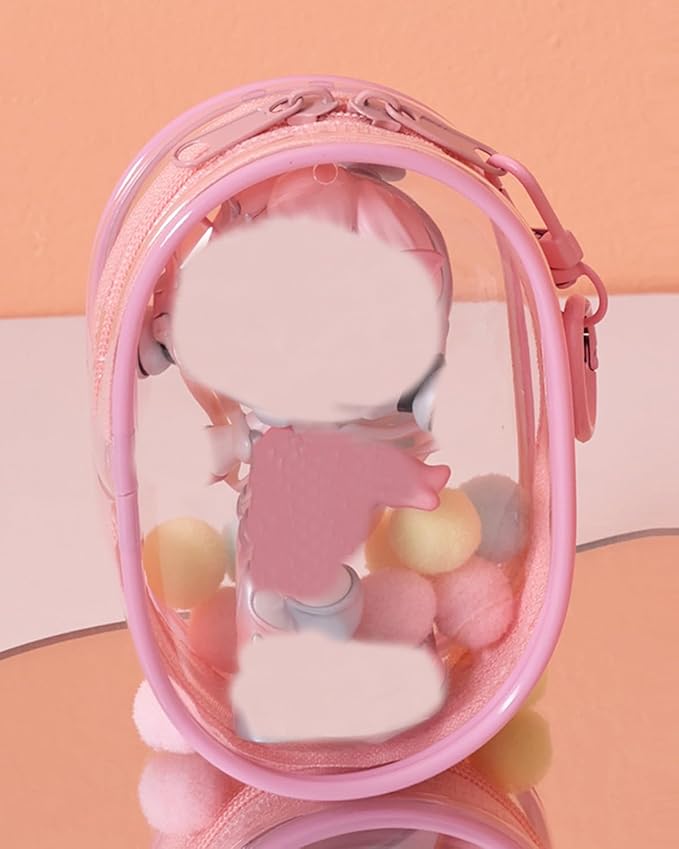 Clear Keychain Bag for 4.1'' Tall Dolls, Hanging Protective Display Case, Portable Travel Storage Bag-Black 3 Pack
