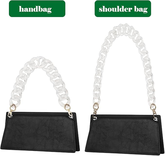 DaKuan 2 PCS Clear Flat Chain Strap, Transparent Acrylic Handbag Strap Replacement, DIY Bag Chain 16" & 23.5", 1.6" Wide