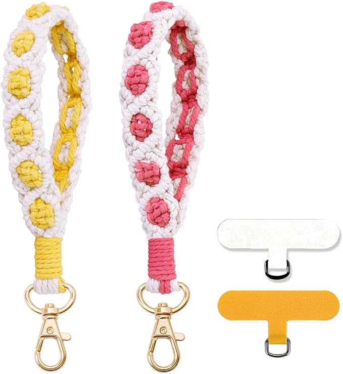 Boho Macrame Phone Wrist Strap, Cell Phone Lanyard with Tether Tab, Keychain Wristlet Charm, Anti-Loss Phone Chain