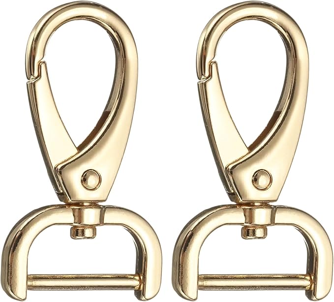 HARFINGTON 2Pcs Detachable Snap Hook Swivel Clasp 3/4" D Ring with Swivel Lobster Claw Clasps Hook for Purse Strap Keychain Bag DIY Craft, Gold