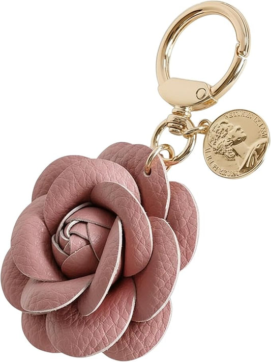 Acun Leather Flower Bag Charm Keychain for Women Faux Floral Coin Purse Charms