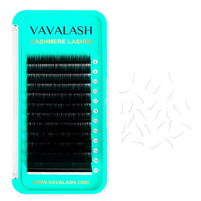 VAVALASH Cashmere Eyelash Extensions 0.03/0.05/0.07/0.15 Premium Lashes B L J Curl Volume Lash Extensions, Soft Super Matte Black Professional Lashes Extension Tray Supplies (0.03-L-8-15MM)