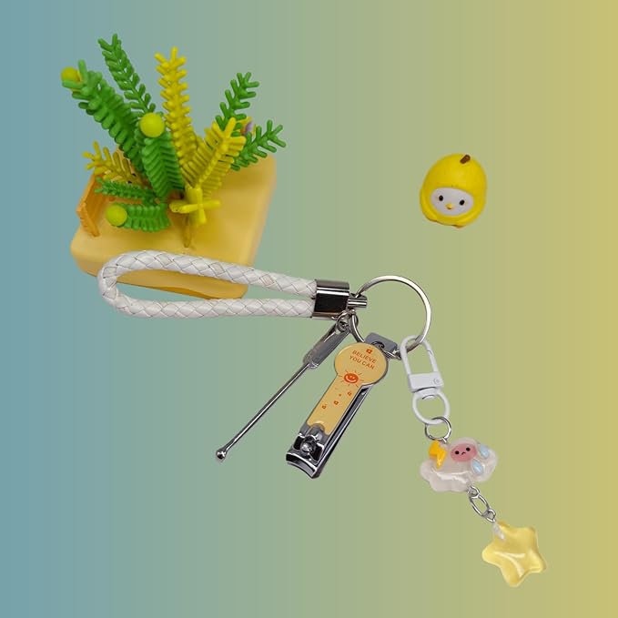 Cute Keychain with Nail Clipper Ear Pick for Women Girls Cute Key Chain Wristlet Cartoon Keychain Lanyard