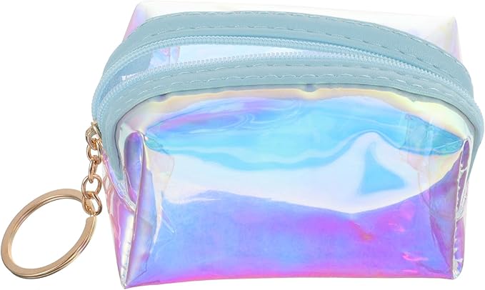 Transparent Holographic Mini Coin Purse with Keychain Small Compact Wallet for Women and Teens Convenient Coin Pouch for Everyday Carry