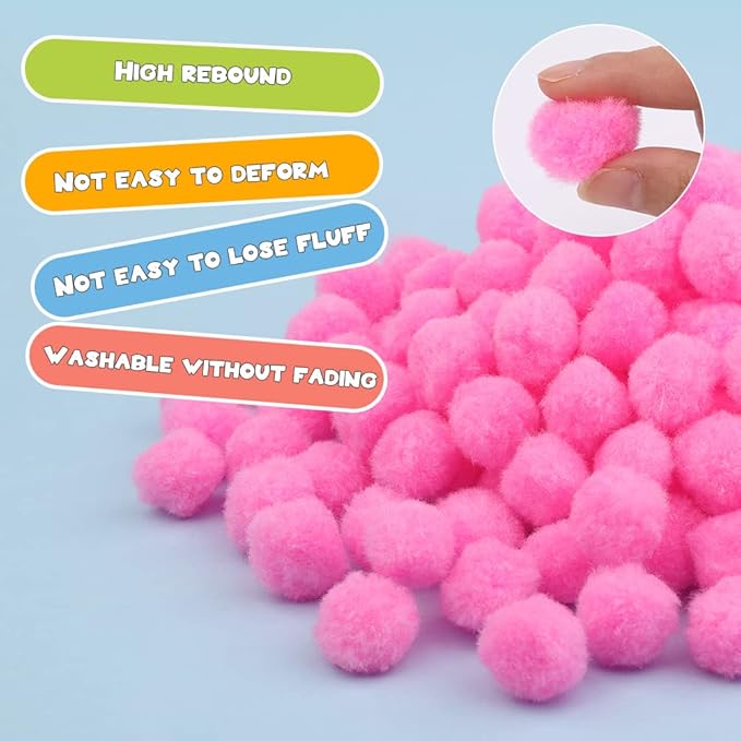 Morfen 150 Pcs Pink Craft Pom Poms, 1 Inch Fuzzy Pompom Puff Balls for DIY Arts, Crafts Projects, Home Decorations