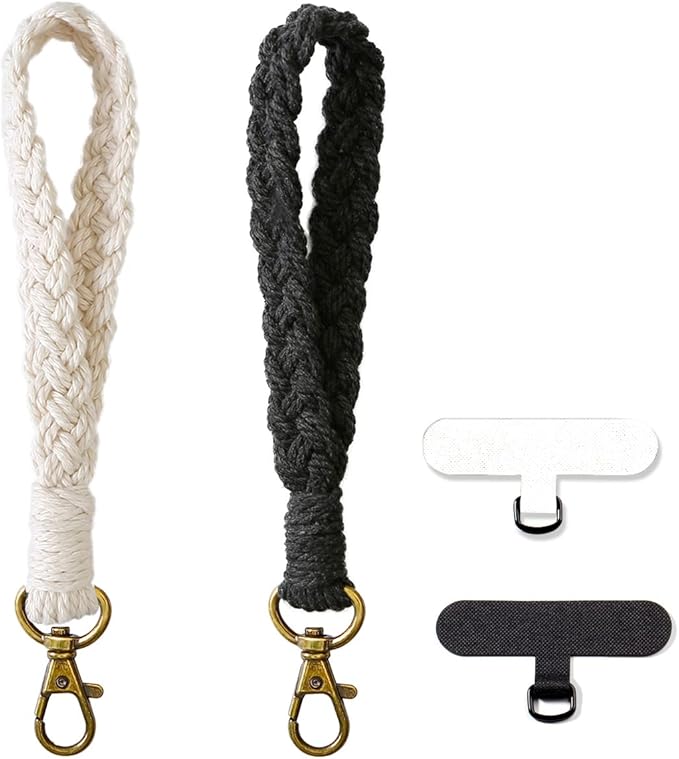 Boho Macrame Phone Wrist Strap, Cell Phone Lanyard with Tether Tab, Keychain Wristlet Charm, Anti-Loss Phone Chain